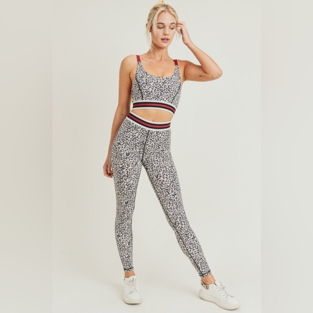 NWOT Leopard Striped Band High-Waist Workout Set
